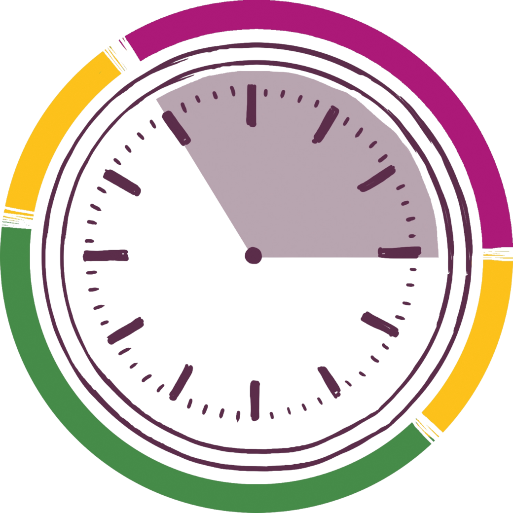 Uhr ohne Zeiger aber mit farbigem Bereich, um einen Zeitraum zu symbolisieren